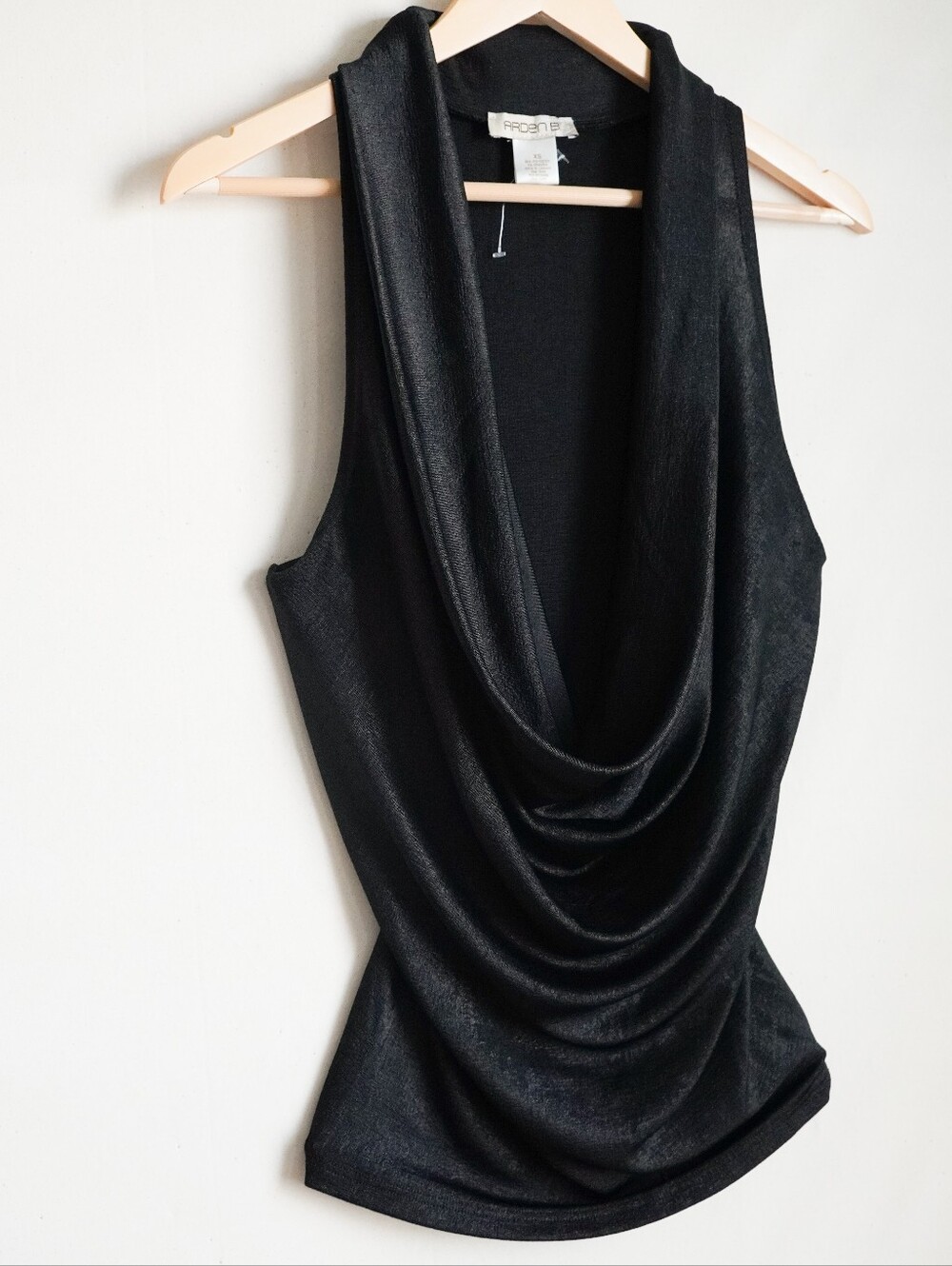 Arden B Black Cowl Neck Sleeveless Top XS Draped Shiny Going Out Top